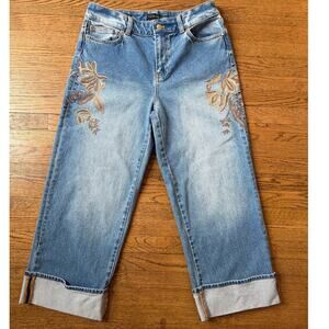 Talbots Straight Ankle Cuff Embroidered Jeans Autumn Wash Size 8
